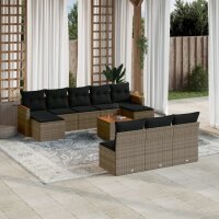 vidaXL 11-tlg. Garten-Sofagarnitur mit Kissen Grau Poly Rattan