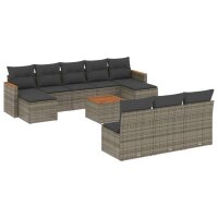 vidaXL 11-tlg. Garten-Sofagarnitur mit Kissen Grau Poly Rattan