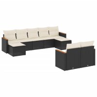 vidaXL 9-tlg. Garten-Sofagarnitur mit Kissen Schwarz Poly Rattan