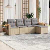 vidaXL 5-tlg. Garten-Sofagarnitur mit Kissen Beige Poly...