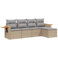 vidaXL 5-tlg. Garten-Sofagarnitur mit Kissen Beige Poly...