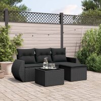 vidaXL 5-tlg. Garten-Sofagarnitur mit Kissen Schwarz Poly...