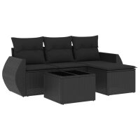 vidaXL 5-tlg. Garten-Sofagarnitur mit Kissen Schwarz Poly...