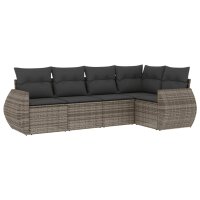 vidaXL 5-tlg. Garten-Sofagarnitur mit Kissen Grau Poly...