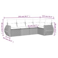 vidaXL 5-tlg. Garten-Sofagarnitur mit Kissen Grau Poly Rattan