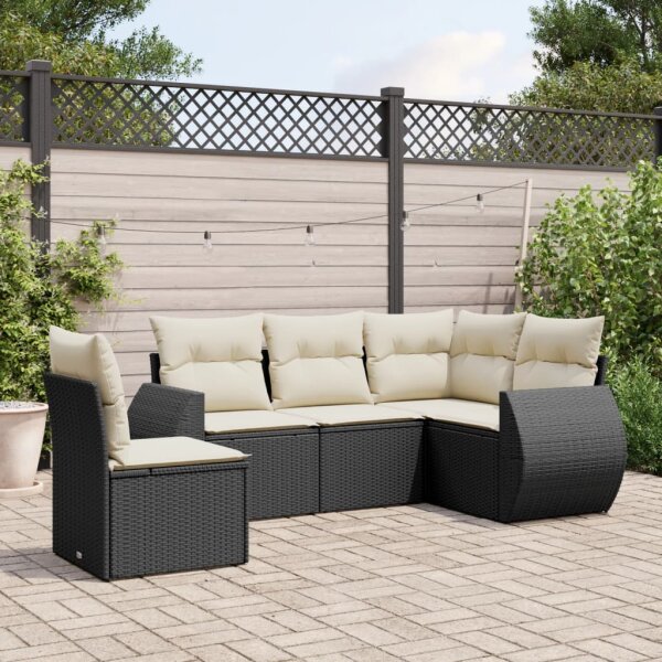 vidaXL 5-tlg. Garten-Sofagarnitur mit Kissen Schwarz Poly Rattan