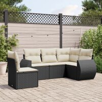 vidaXL 5-tlg. Garten-Sofagarnitur mit Kissen Schwarz Poly...