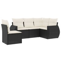 vidaXL 5-tlg. Garten-Sofagarnitur mit Kissen Schwarz Poly...