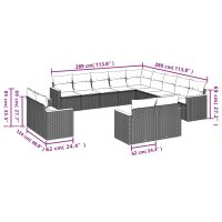 vidaXL 13-tlg. Garten-Sofagarnitur mit Kissen Grau Poly Rattan