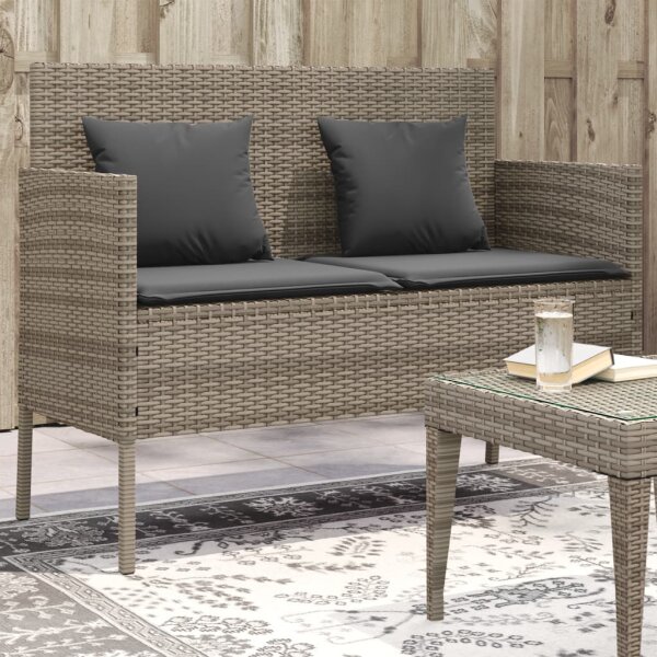 vidaXL Gartenbank mit Kissen Grau Poly Rattan