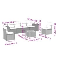 vidaXL 7-tlg. Garten-Sofagarnitur mit Kissen Grau Poly Rattan