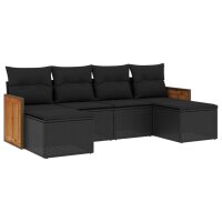 vidaXL 6-tlg. Garten-Sofagarnitur mit Kissen Schwarz Poly...