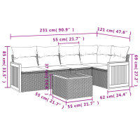 vidaXL 6-tlg. Garten-Sofagarnitur mit Kissen Schwarz Poly Rattan