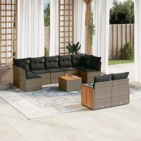 vidaXL 10-tlg. Garten-Sofagarnitur mit Kissen Grau Poly...