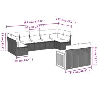 vidaXL 9-tlg. Garten-Sofagarnitur mit Kissen Schwarz Poly Rattan