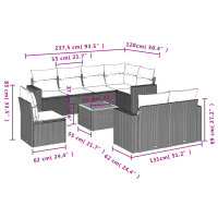 vidaXL 9-tlg. Garten-Sofagarnitur mit Kissen Schwarz Poly Rattan