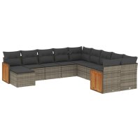 vidaXL 11-tlg. Garten-Sofagarnitur mit Kissen Grau Poly...