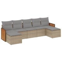 vidaXL 7-tlg. Garten-Sofagarnitur mit Kissen Beige Poly Rattan