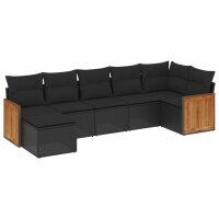 vidaXL 7-tlg. Garten-Sofagarnitur mit Kissen Schwarz Poly Rattan