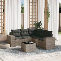 vidaXL 6-tlg. Garten-Sofagarnitur mit Kissen Grau Poly...