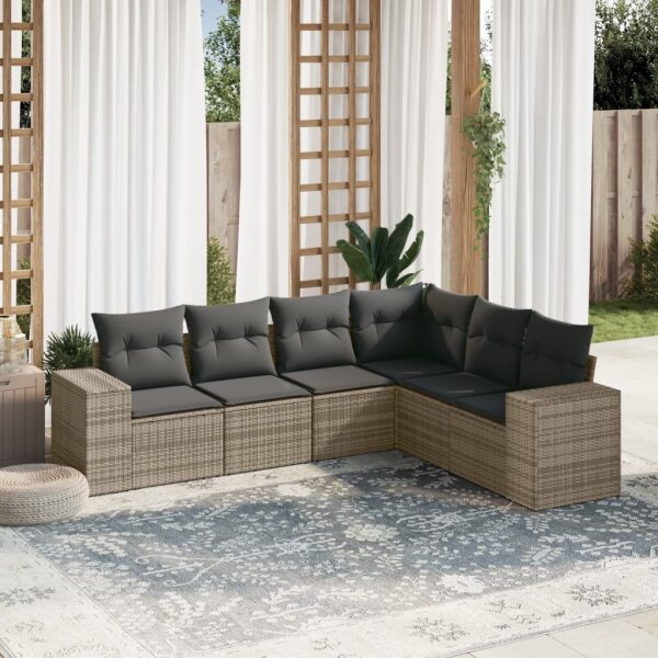 vidaXL 6-tlg. Garten-Sofagarnitur mit Kissen Grau Poly Rattan