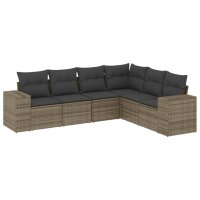 vidaXL 6-tlg. Garten-Sofagarnitur mit Kissen Grau Poly...