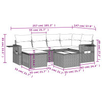 vidaXL 7-tlg. Garten-Sofagarnitur mit Kissen Schwarz Poly Rattan