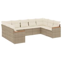 vidaXL 9-tlg. Garten-Sofagarnitur mit Kissen Beige Poly Rattan