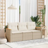 vidaXL 3-tlg. Garten-Sofagarnitur mit Kissen Beige Poly...