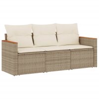 vidaXL 3-tlg. Garten-Sofagarnitur mit Kissen Beige Poly...