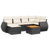 vidaXL 7-tlg. Garten-Sofagarnitur mit Kissen Schwarz Poly Rattan