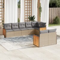 vidaXL 8-tlg. Garten-Sofagarnitur mit Kissen Beige Poly Rattan