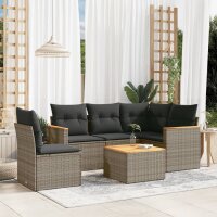 vidaXL 6-tlg. Garten-Sofagarnitur mit Kissen Grau Poly...