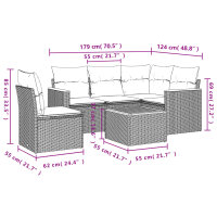 vidaXL 6-tlg. Garten-Sofagarnitur mit Kissen Grau Poly Rattan