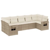 vidaXL 7-tlg. Garten-Sofagarnitur mit Kissen Beige Poly Rattan