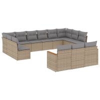 vidaXL 13-tlg. Garten-Sofagarnitur mit Kissen Beige Poly...