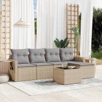 vidaXL 6-tlg. Garten-Sofagarnitur mit Kissen Beige Poly Rattan