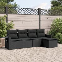 vidaXL 5-tlg. Garten-Sofagarnitur mit Kissen Schwarz Poly...