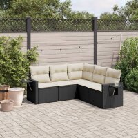 vidaXL 5-tlg. Garten-Sofagarnitur mit Kissen Schwarz Poly...