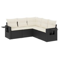 vidaXL 5-tlg. Garten-Sofagarnitur mit Kissen Schwarz Poly...