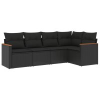 vidaXL 5-tlg. Garten-Sofagarnitur mit Kissen Schwarz Poly...