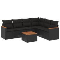 vidaXL 7-tlg. Garten-Sofagarnitur mit Kissen Schwarz Poly Rattan