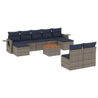 vidaXL 10-tlg. Garten-Sofagarnitur mit Kissen Grau Poly...