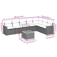 vidaXL 8-tlg. Garten-Sofagarnitur mit Kissen Schwarz Poly Rattan