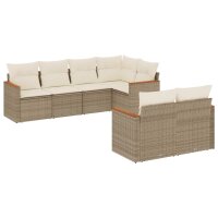 vidaXL 7-tlg. Garten-Sofagarnitur mit Kissen Beige Poly...