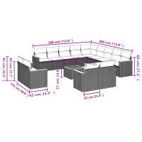 vidaXL 14-tlg. Garten-Sofagarnitur mit Kissen Grau Poly Rattan