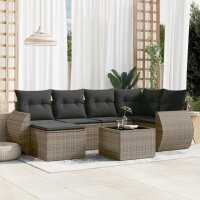 vidaXL 7-tlg. Garten-Sofagarnitur mit Kissen Grau Poly Rattan