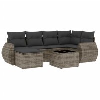 vidaXL 7-tlg. Garten-Sofagarnitur mit Kissen Grau Poly Rattan