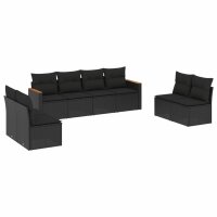 vidaXL 8-tlg. Garten-Sofagarnitur mit Kissen Schwarz Poly Rattan