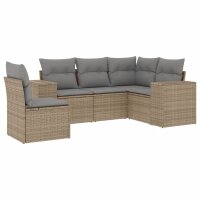 vidaXL 5-tlg. Garten-Sofagarnitur mit Kissen Beige Poly...